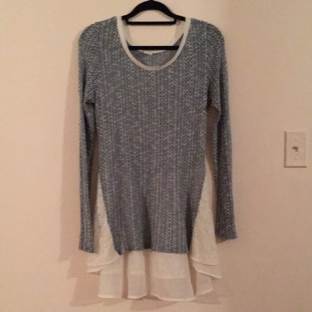 Blue and white knit tunic